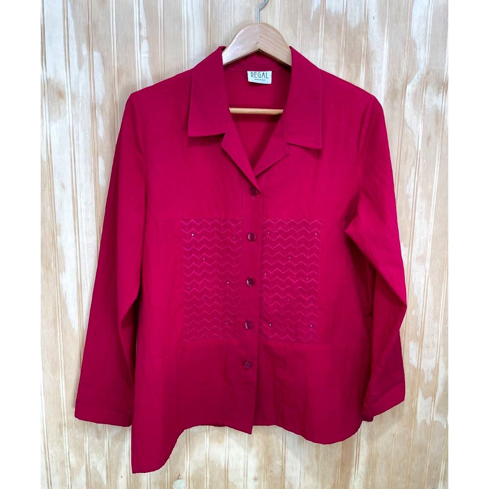 Regal VTG button up shirt USA made sequins embellished holidays casual women XL